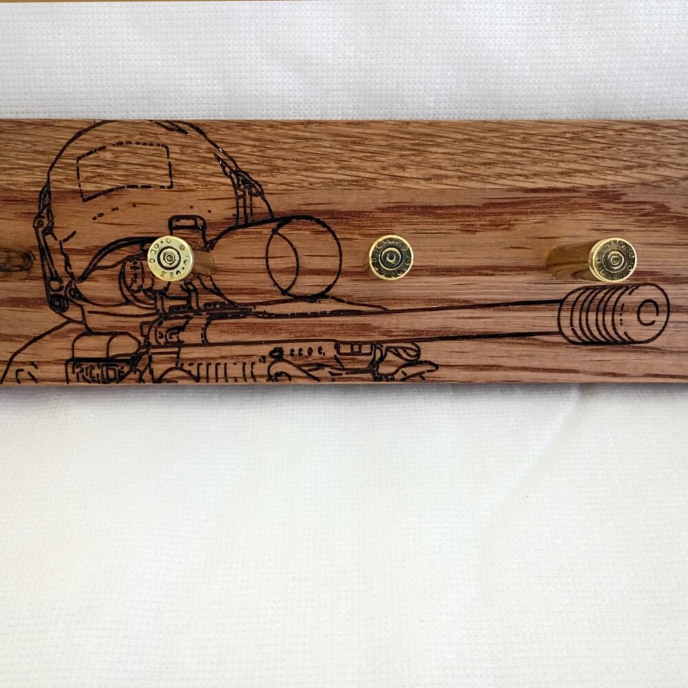 Handcrafted Oak .223 Rifle Casing Key Holder – 13" Gun Enthusiast Wall Rack - Picture 3 of 6